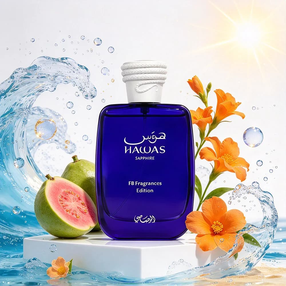 Rasasi Hawas Sapphire Eau De Parfum Spray 100ml Unisex Fresh Fruity Scent Guava Blackcurrant Bergamot Guava Opening Orange Blossom Sandalwood Heart Ambergris Musk Base Long Lasting Summer Cologne Gift