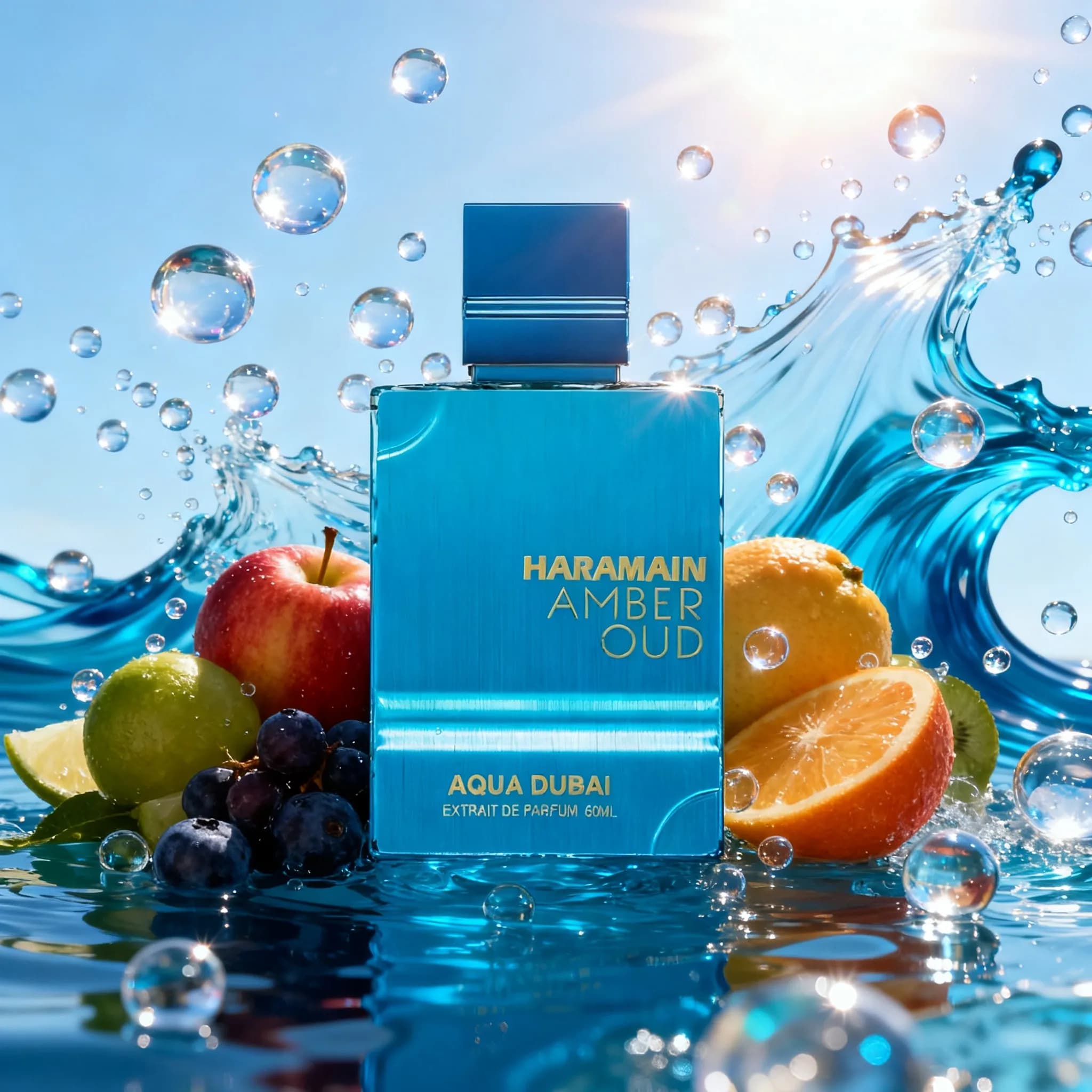 Al Haramain Amber Oud - Aqua Dubai EDP Spray for Men Women, Refreshing Bergamot Amber Musk Fragrance, 2.5 Ounce Unisex Long Wear Perfume