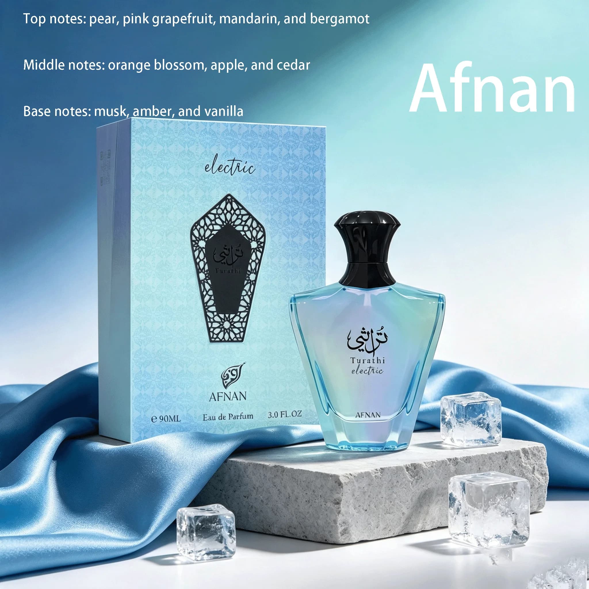 Afnan Turathi Electric Eau De Parfum 90ml Pear Pink Grapefruit Orange Bergamot Orange Blossom Apple Cedar Musk Amber Vanilla Long Lasting Men Perfume Fragrance Gift