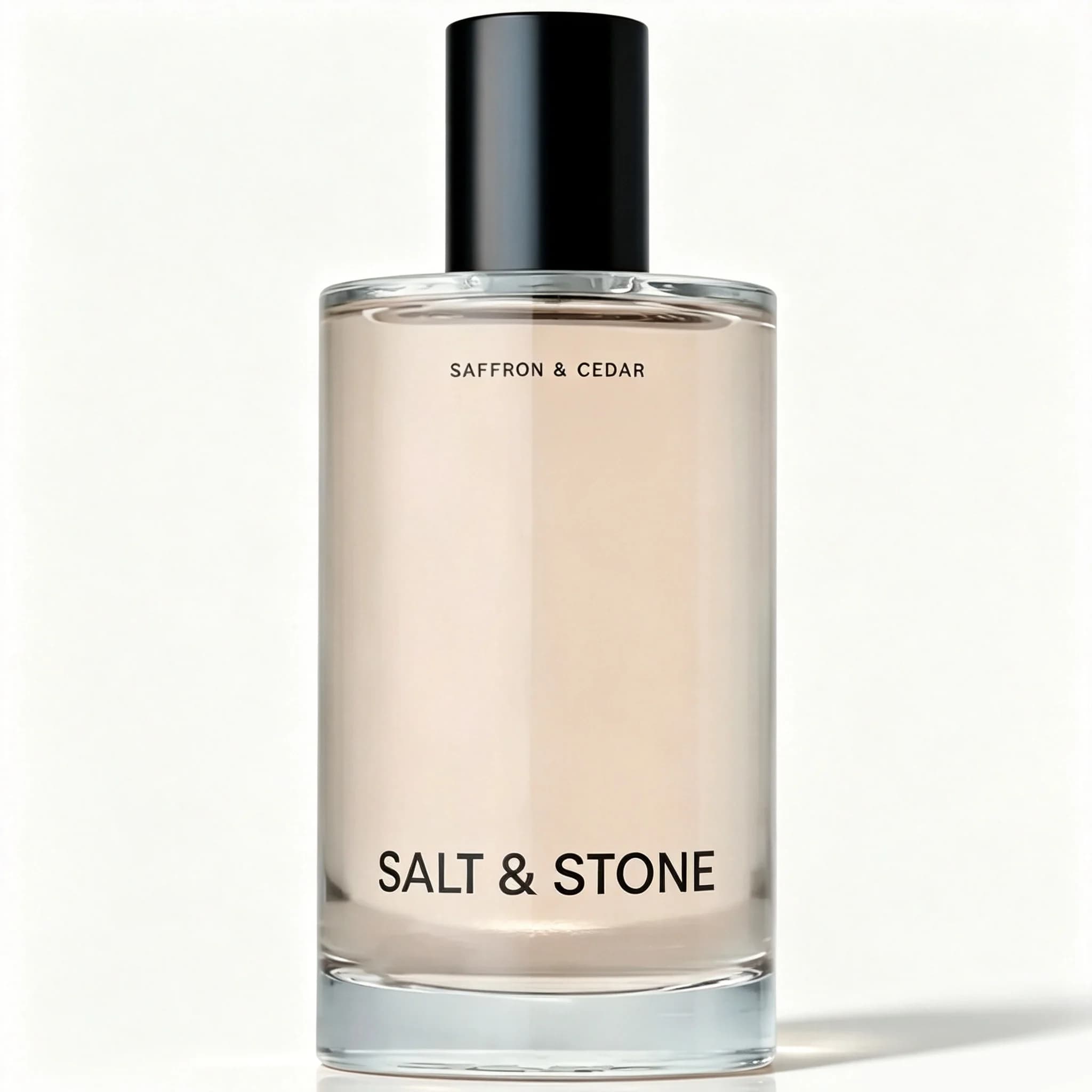 Long-Lasting Saffron & Cedar Unisex Perfume: Salt & Stone, Warm Woody Spicy Scent, Tall Clear Glass Bottle with Matte…