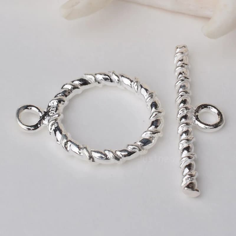 Solid 925 Sterling Silver Toggle Clasp Twisted Bar and Circle ,1piece