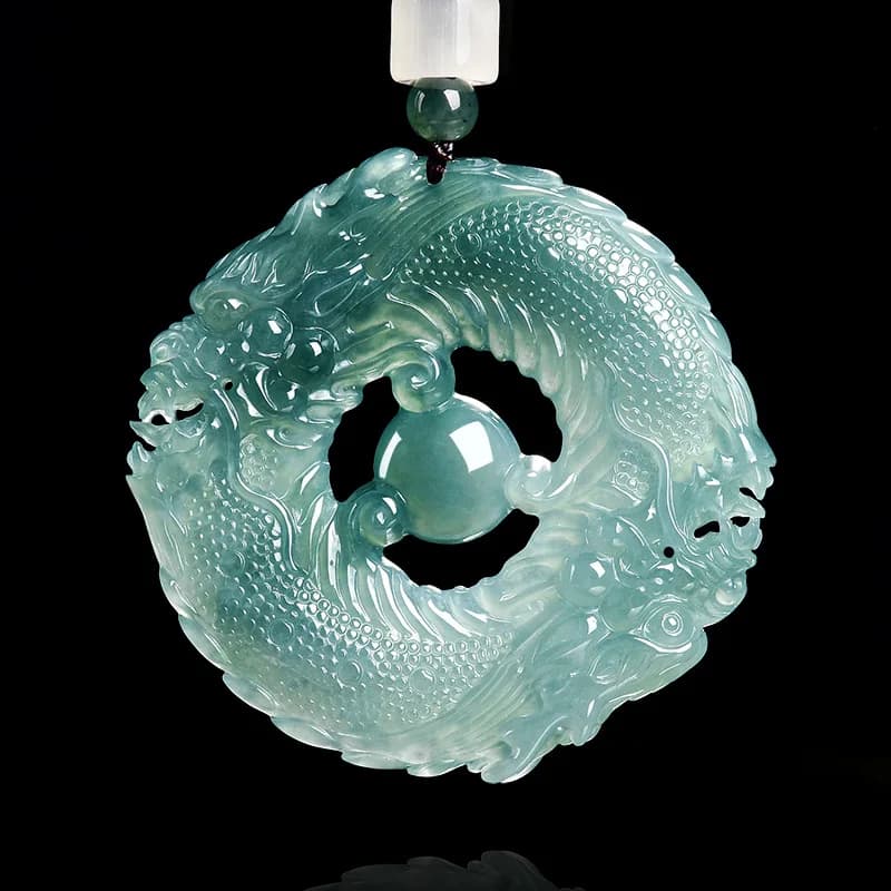 Natural Real Emerald Blue Water Jade Double Dragon Brand Pendant Necklace Carved Jadeite Jewelry Fashion Amulet Gift…