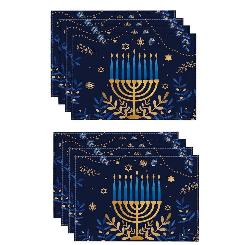 8Pcs Hanukkah Rosh Hashanah Passover Placemat Set Jewish Holiday Star of David Menorah Kitchen Table Mat Decor Gift…