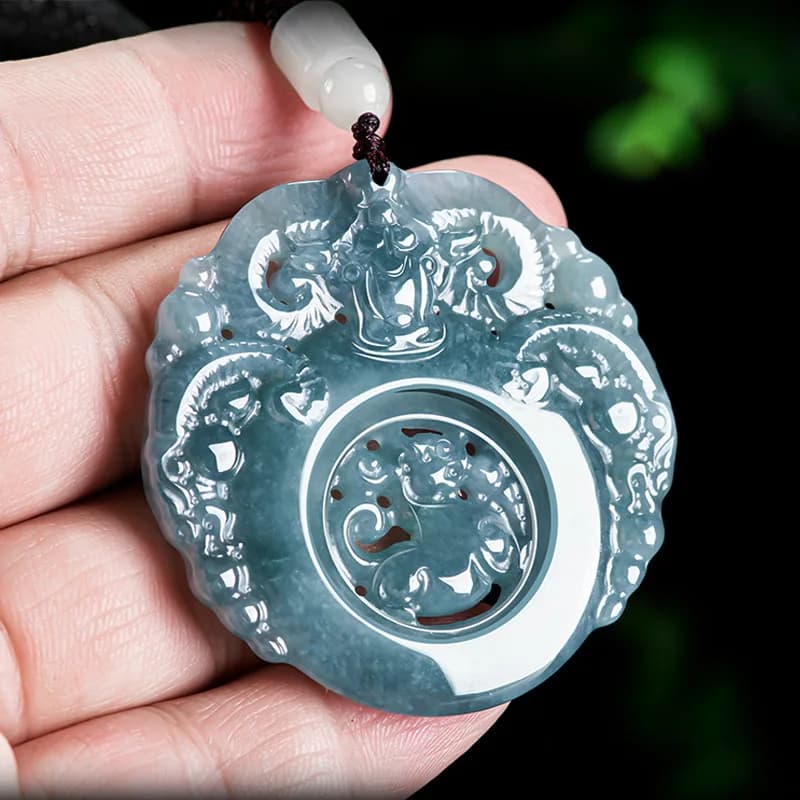Myanmar Jadeite Sheep Pendant Necklace Luxury Designer Stone Vintage Burmese Jade Talismans Charm Carved Amulet