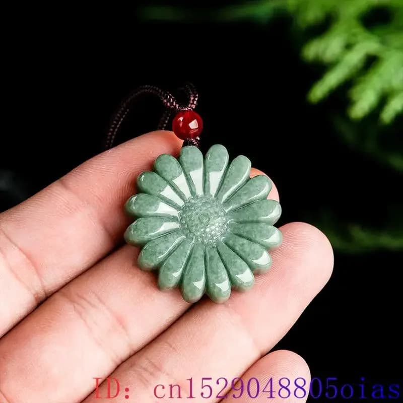 Green Jadeite Sunflower Pendant Necklace Amulet Luxury Accessories Natural Burmese Jade Carved Men Stone Real Jewelry…