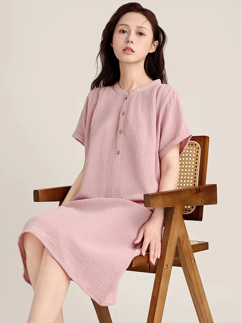 Summer Women's Cotton Shirt Dress Vintage Casual 100% Cotton Korean Style Elegant Solid Color Button Robe for Women
