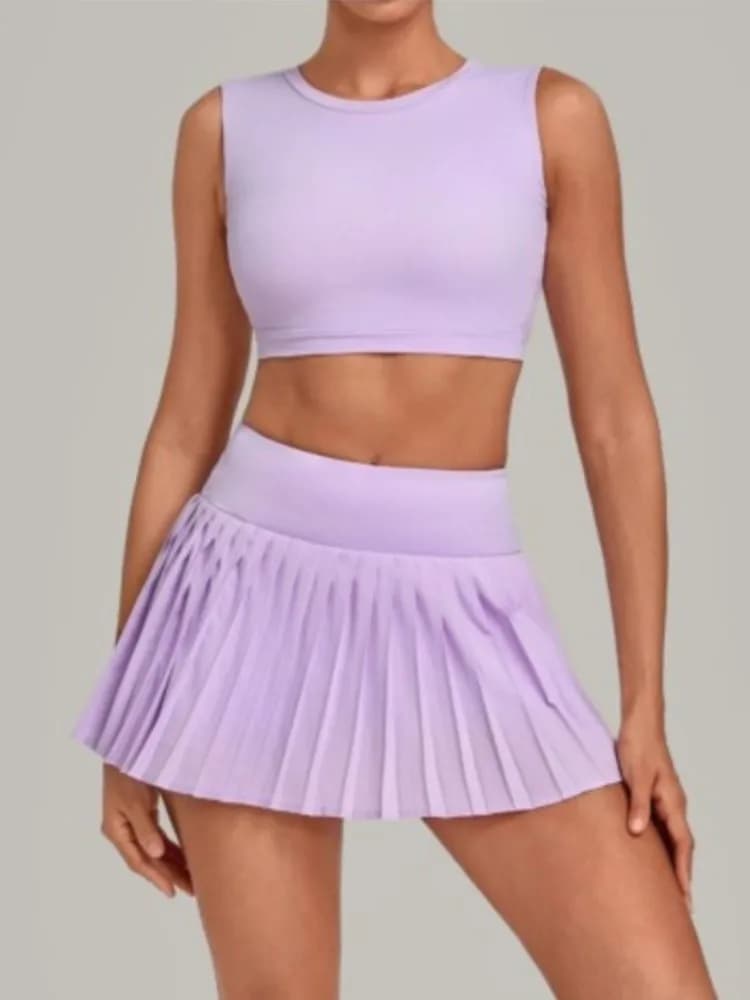 2 Piece Women Quick-Dry Sports Shorts Skirt Set O-Neck Long Sleeve Top Running Fitness Workout Athletic Tracksuit…