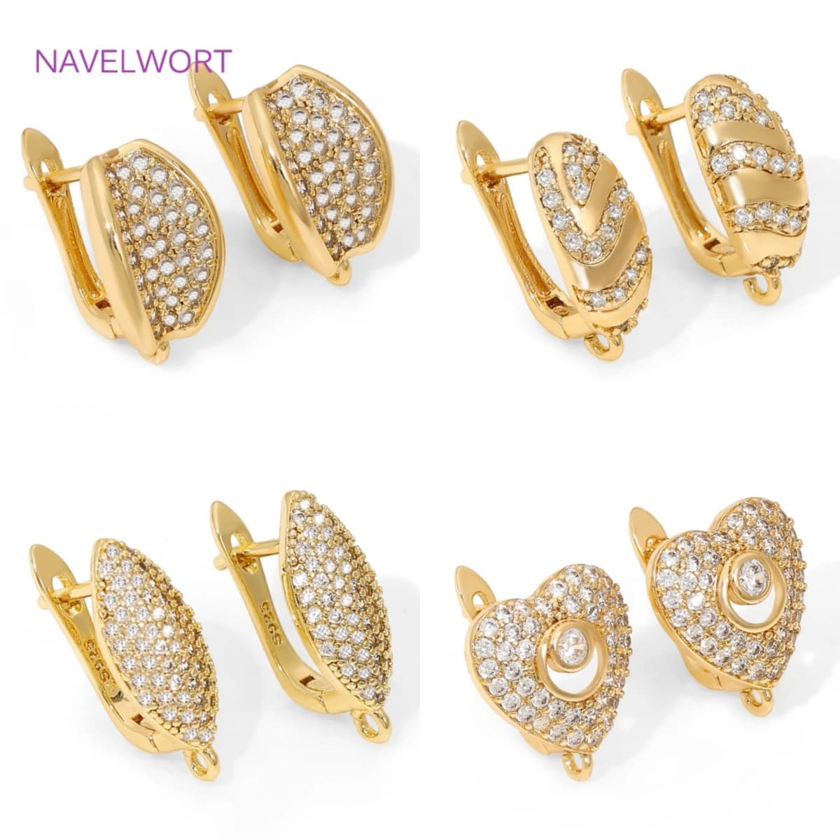 18K Gold Plated Brass Earwires Fasteners,Inlaid Zircon Earring Fixtures,Accessories For Earrings,DIY Jewelry Making Supplies