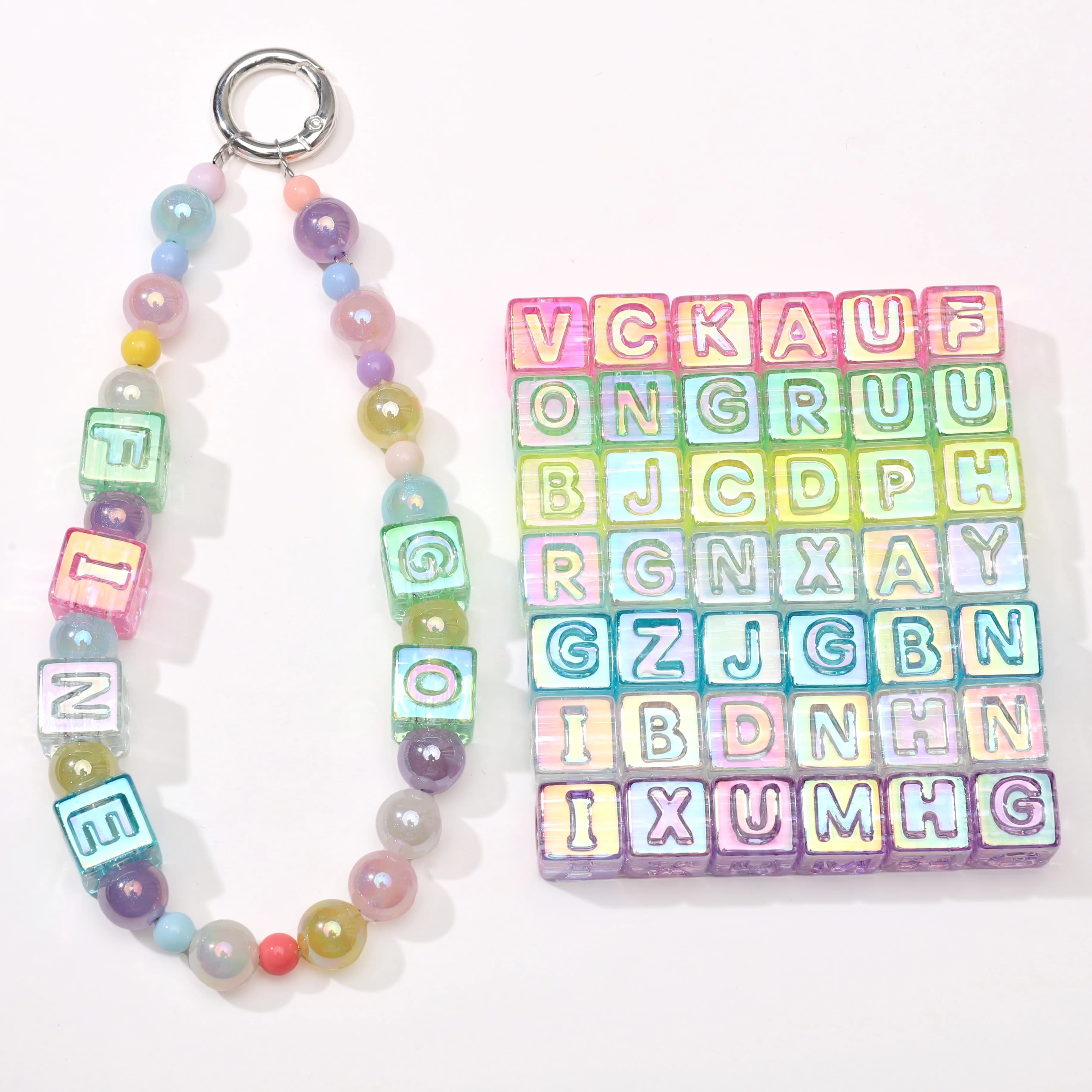 10Pcs beading Colorful Clear Letter Beads Acrylic UV Letter Beads Spacer Beads Girls Gifts Jewelry Making DIY Accessories