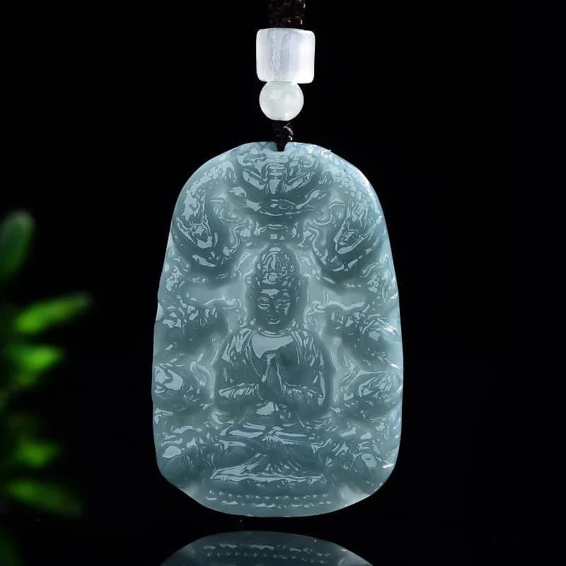 Real Natural Emerald Jade Blue Water Nine Dragons Guanyin Pendant Necklace Carved Charm Jadeite Jewelry Gifts…