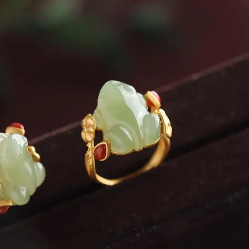 Green Jade Frog Rings Charms Natural Designer Accessories Amulets Talismans Fashion Jewelry Adjustable Ring Women 925…