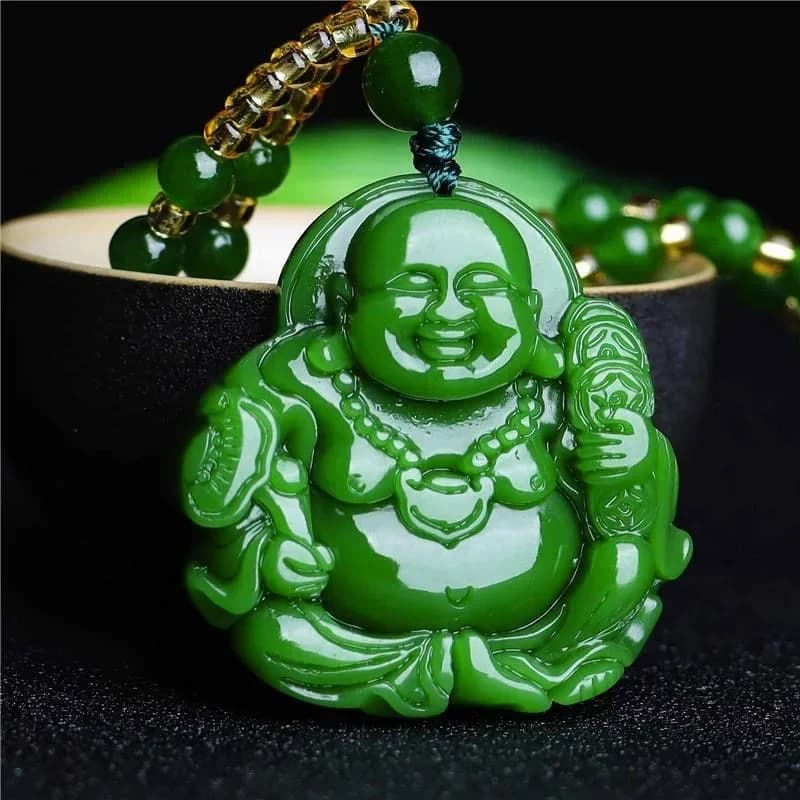 Chinese Green Jade Maitreya Buddha Pendant Necklace Charm Jadeite Jewelry Carved Amulet Fashion Accessories Gifts for…