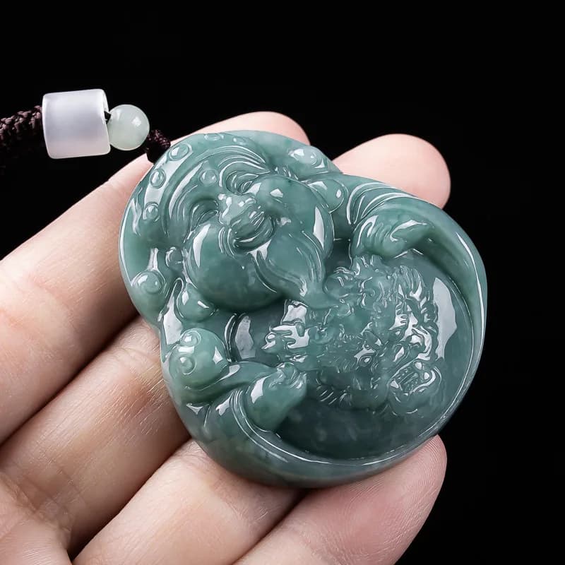 Myanmar Jadeite God of Wealth Pendant Real Jade Accessories Necklace Carved Amulet Charm Gifts for Women Talismans