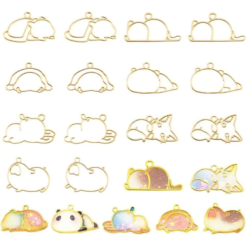 14pcs Hibernator Theme Open Bezel Charms 7-Style Alloy Frame Pendants Hollow Resin Frames with Loop for Resin Jewelry making kit