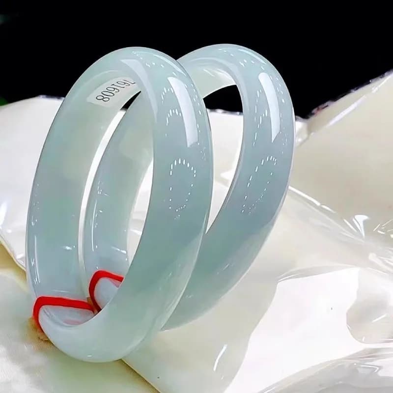 Old Mine Icy Burmese Bracelet, Light Green Jadeite Bangle, Gift Women, Birthday Present for Girlfriend