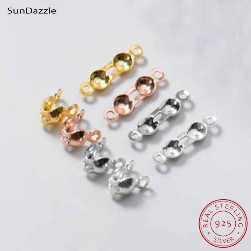 4pcs Genuine Real Pure Solid 925 Sterling Silver Closure End Beads Clasps Clips Gold Crimp Connector DIY Jewelry…