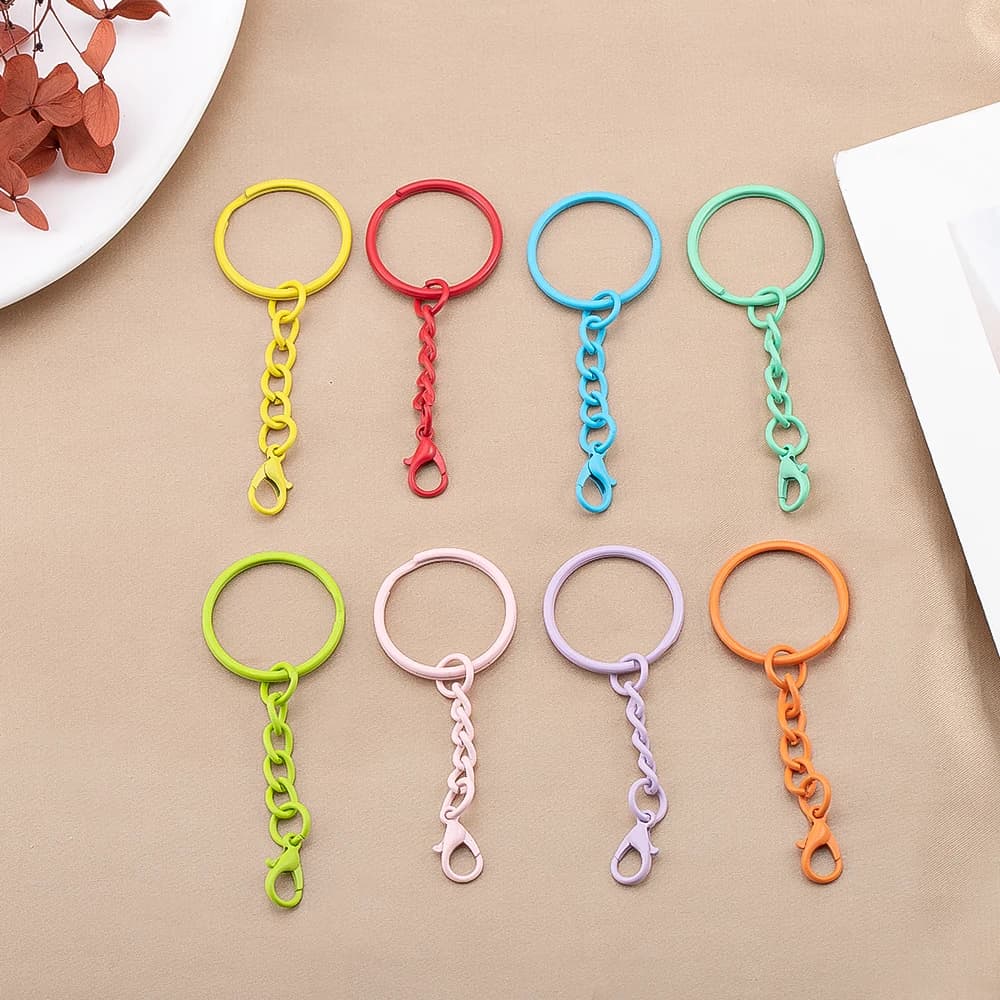 10pcs/lots Metal Multiple Colors Keychain With Chains Lobster Clasps for DIY Key Ring Connector Hooks Jewelry Making…