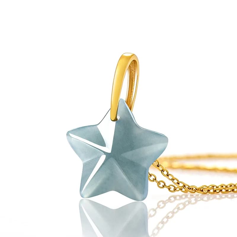 Natural Burmese Jadeite Star Pendant Necklace Real Jade Fashion Gemstone Vintage Talismans 18K Gold Plated Gifts for…