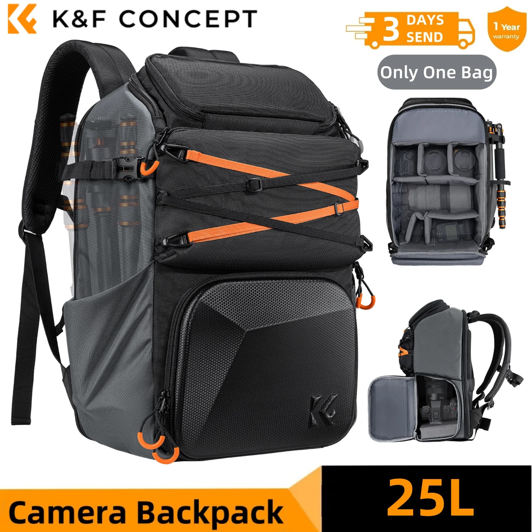 K&F CONCEPT 25L Outdoor Camera Backpack Bag for Canon Sony DJI DSLR/SLR Laptop Travel Camera Bag with Tripod Strap and…