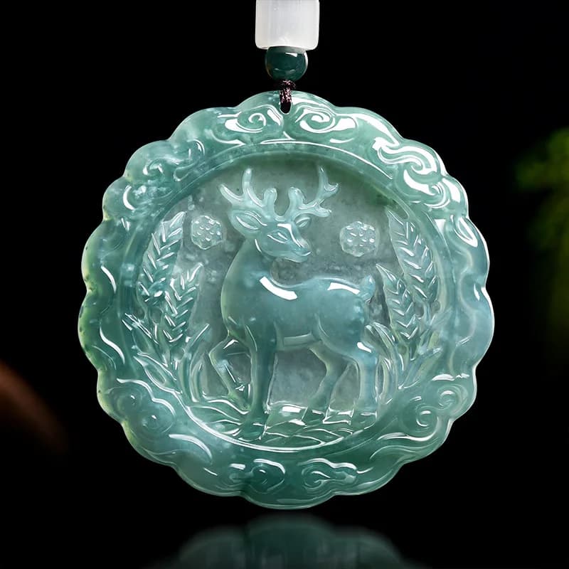 Natural Myanmar Emerald Blue Water Sika Deer Pendant Jadeite Necklace Jewelry Charm Designer Luxury Lucky Gifts for…