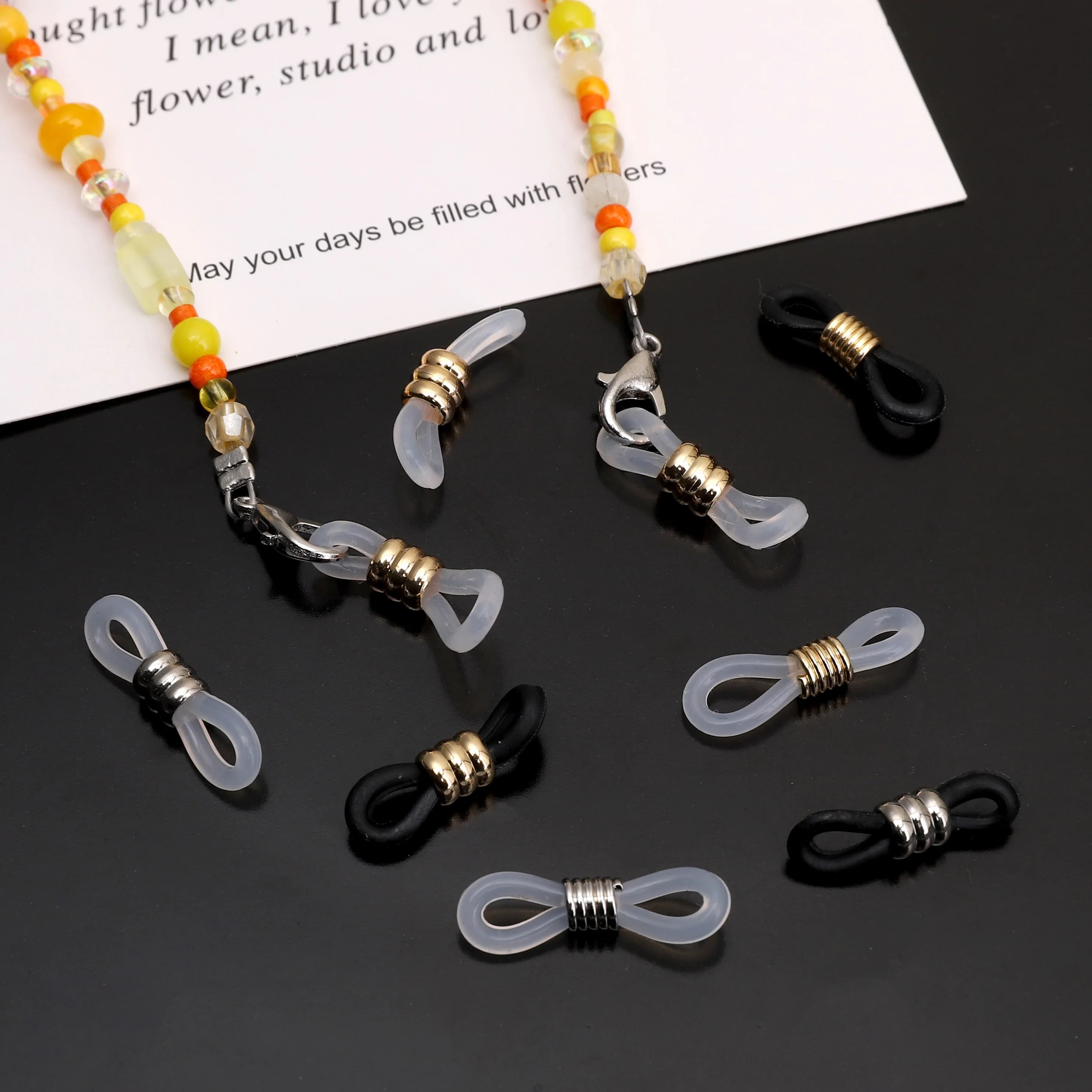 2Pcs 20x6mm 18K Gold/Platinum Plated Adjustable Anti-Slip Eyeglass Chain Ends Retainer Silicone Glasses Ring Loop…