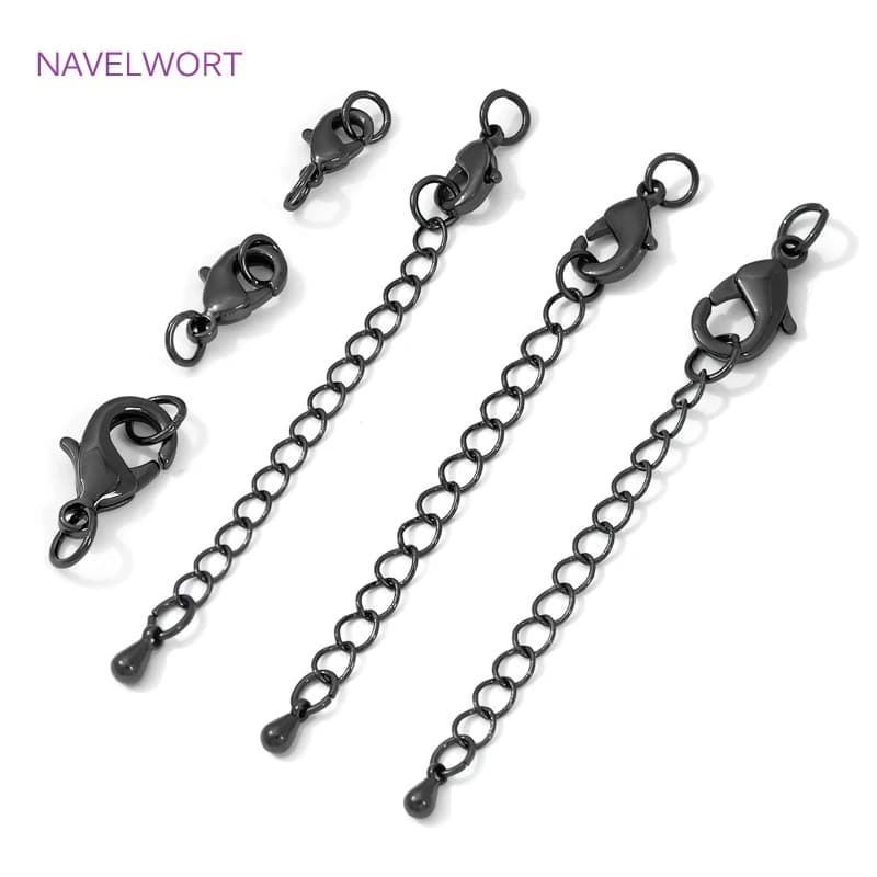 Black Color Brass Lobster Clasp&Extender Chain,Clasp for jewelry,DIY Bracelet Necklace Making Accessories,Connectors…