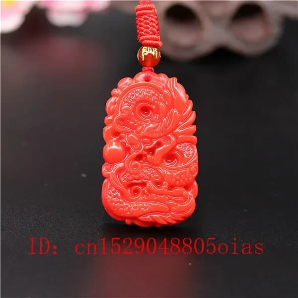 Natural Red Coral Jade Stone Dragon Pendant Necklace Chinese Jadeite Jewelry Charm Carved Amulet Fashion Gifts for…