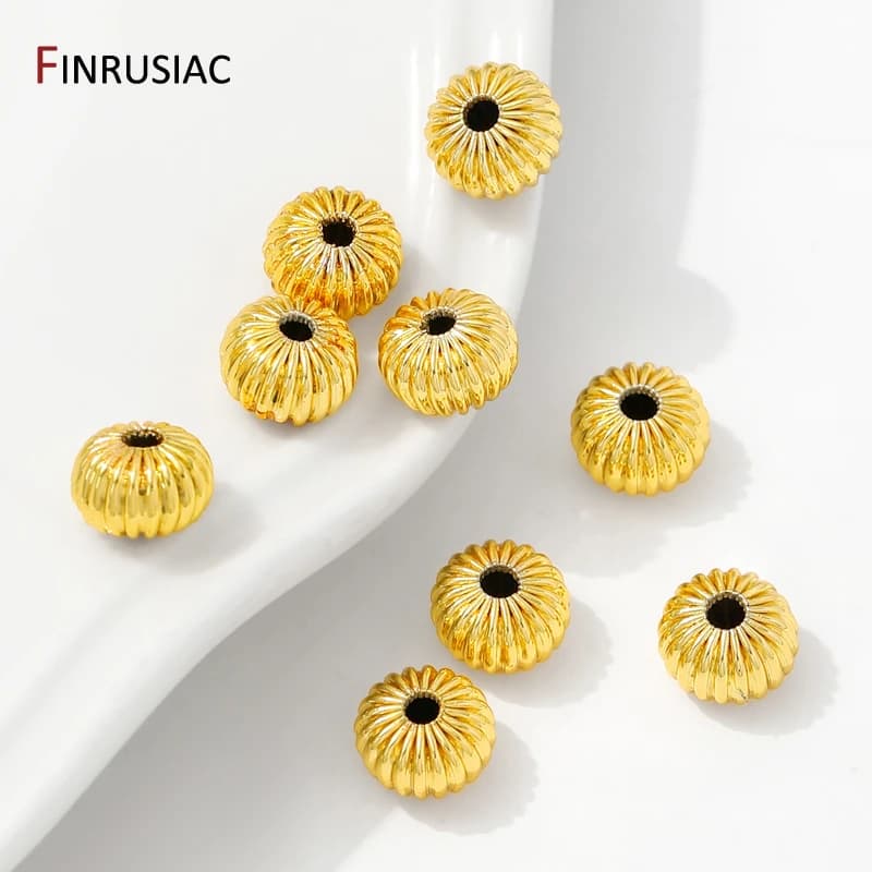 14K/18K Gold Plated Brass Corrugated Flat Beads,4/6/8mm Round Pumpkin Spacer Beads For DIY Bracelet Necklace Making…