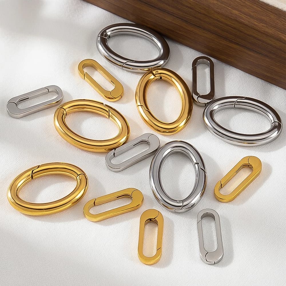 18K Plated Stainless Steel Rectangle Spring Lobster Clasp Oval Clasps Keychain Keyring Carabiner Key Holder DIY Jewelry Making