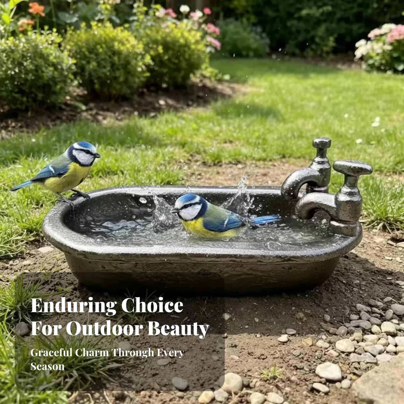 Outdoor Decor Resin Bird Bath Feeder Dark Brown Double Use Heavy Duty Bathtub-Shaped Bird Bath