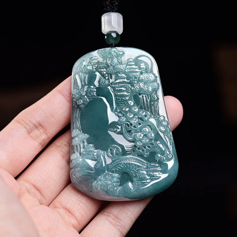 Natural Burmese Jadeite Scenery Pendant Necklace Vintage Fashion Talismans Carved Amulet Real Jade Luxury Gifts for…