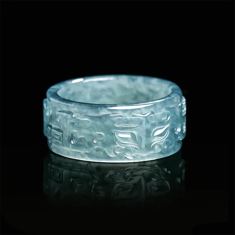 Myanmar Jadeite Taotie Ring Fashion Accessories Gemstone Emerald Real Burmese Jade Natural Jewelry Talismans Carved Stone