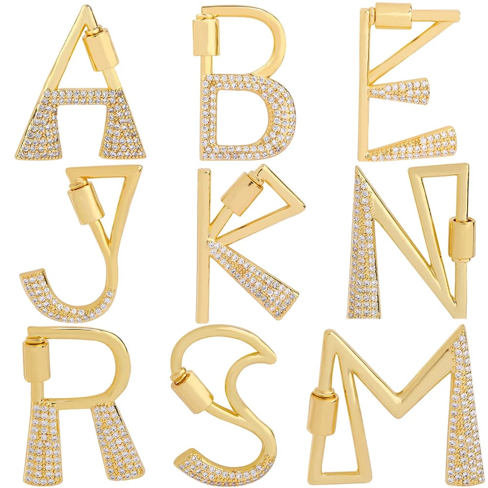 Juya 18K Gold Plated 26 Alphabet Letters Pendant Fasteners Bolt Carabiner Clasps For DIY Women Mesh Chains Name…