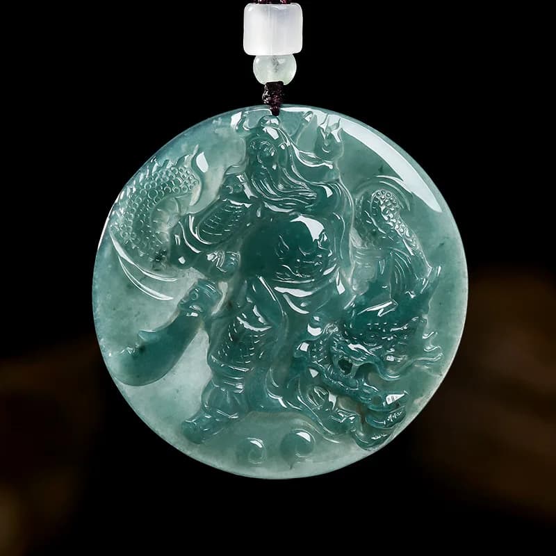 Natural Real Emerald Jade Blue Water Control Dragon Lord Guan Pendant Necklace Carved Jadeite Jewelry Amulet Gifts…