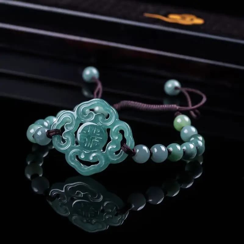 Natural Jadeite A-grade Bracelet Original Design Fashionable Blue Water Ice Type Round Bead Jewelry for Men and Women