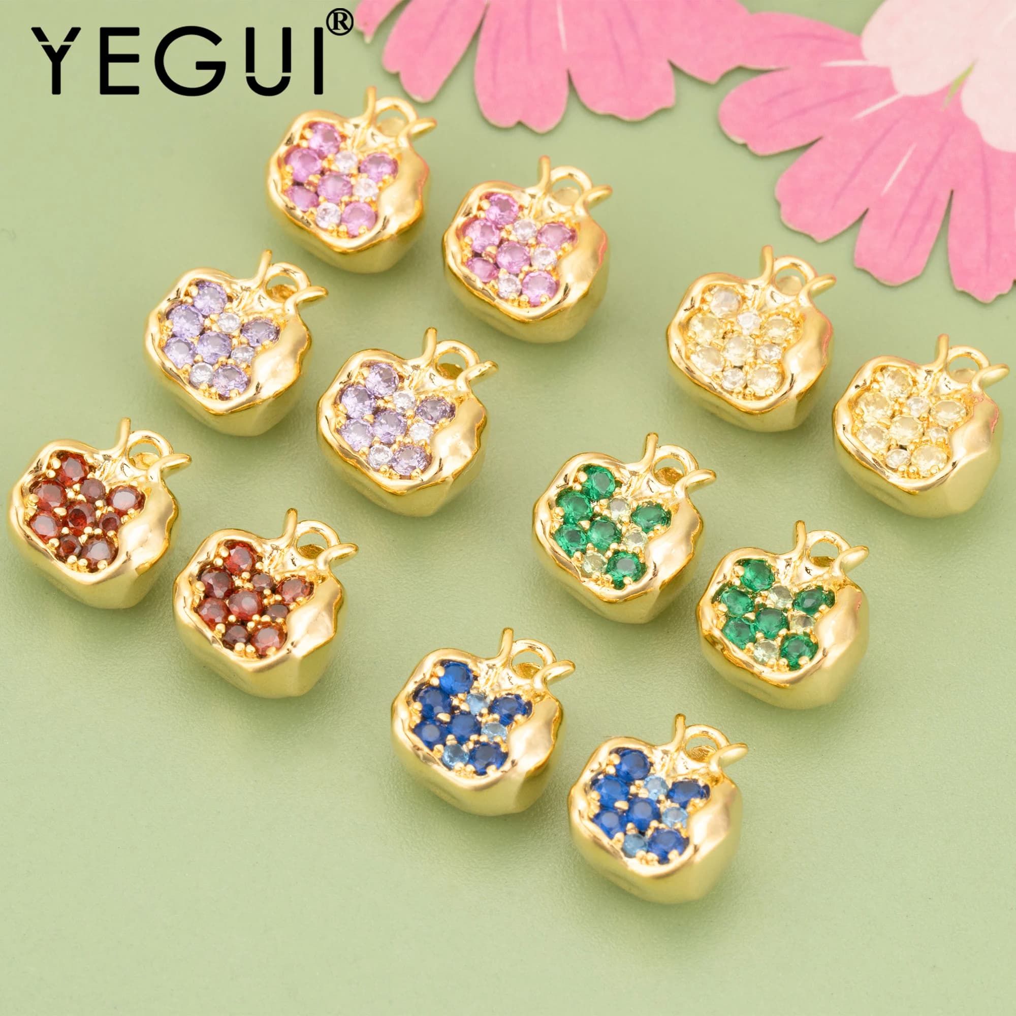 YEGUI,6pcs/lot,MG80,jewelry accessories,18k gold rhodium plated,copper,charms,zircons,diy pomegranate pendants,jewelry making