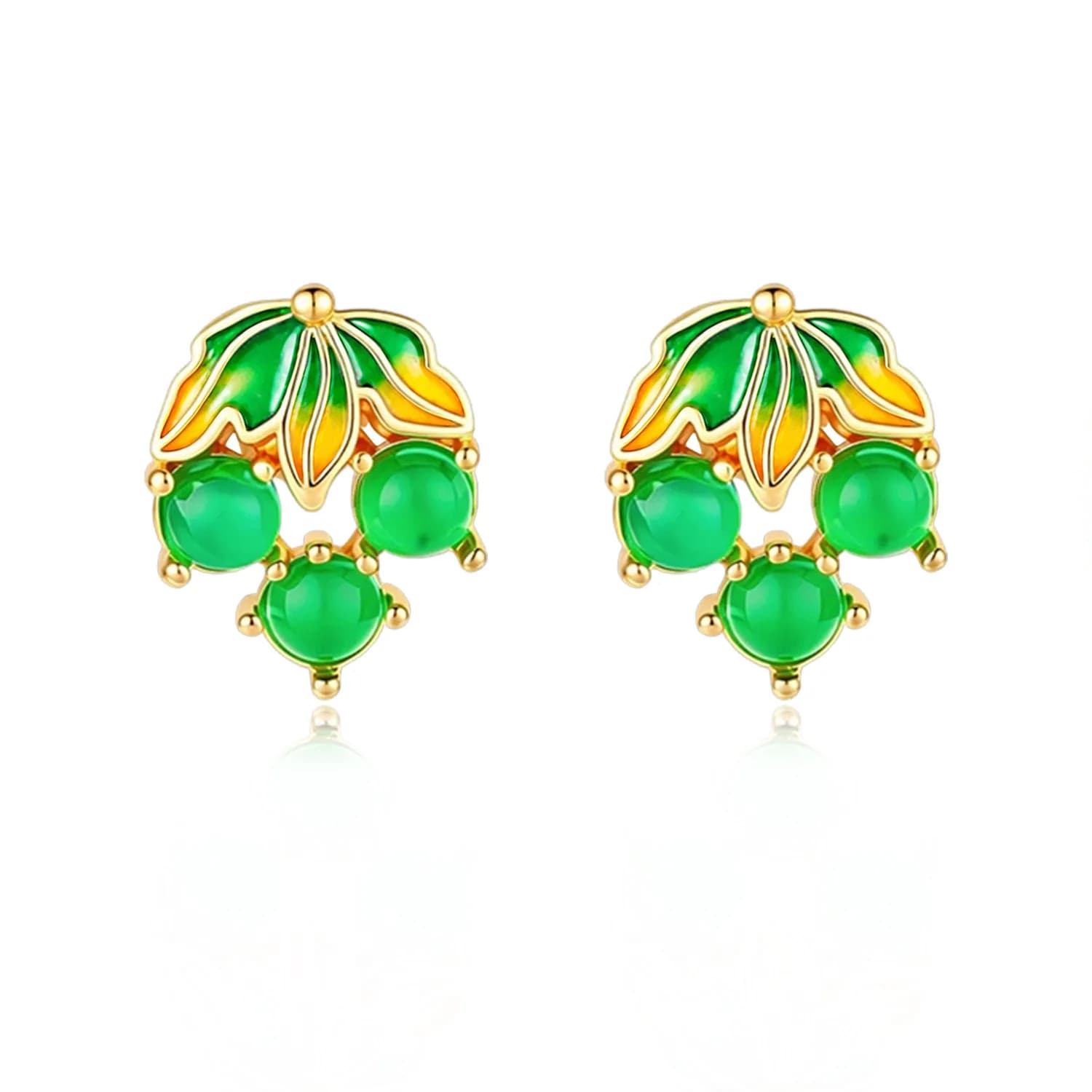 Burmese Jadeite Grape Earrings Vintage Natural Jewelry Charm Luxury Real Jade Amulet 18K Gold Plated Ear Stud Gifts…