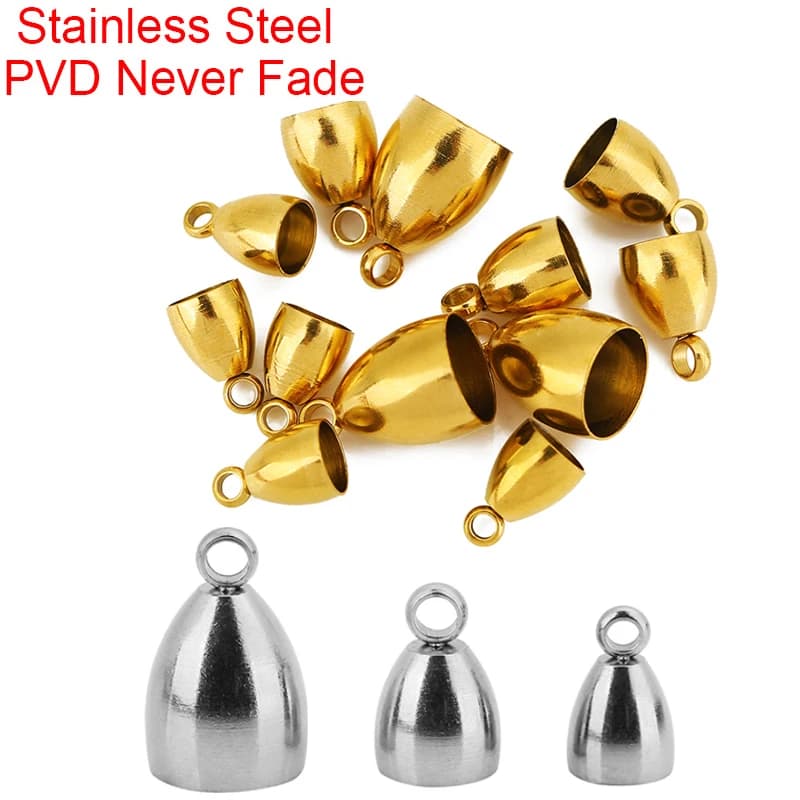 10pcs PVD Never Fade Stainless Steel Clasps Hooks For Leather Cord 5 6 8 mm End Caps Necklace Connectors for Diy…