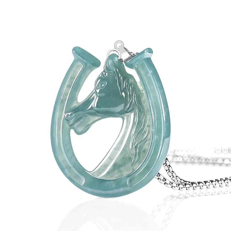 S925 Silver Natural Blue Water Jade Horse's Hoof Pendant Necklace Carved Charm Jadeite Jewelry Fashion Amulet Gift…