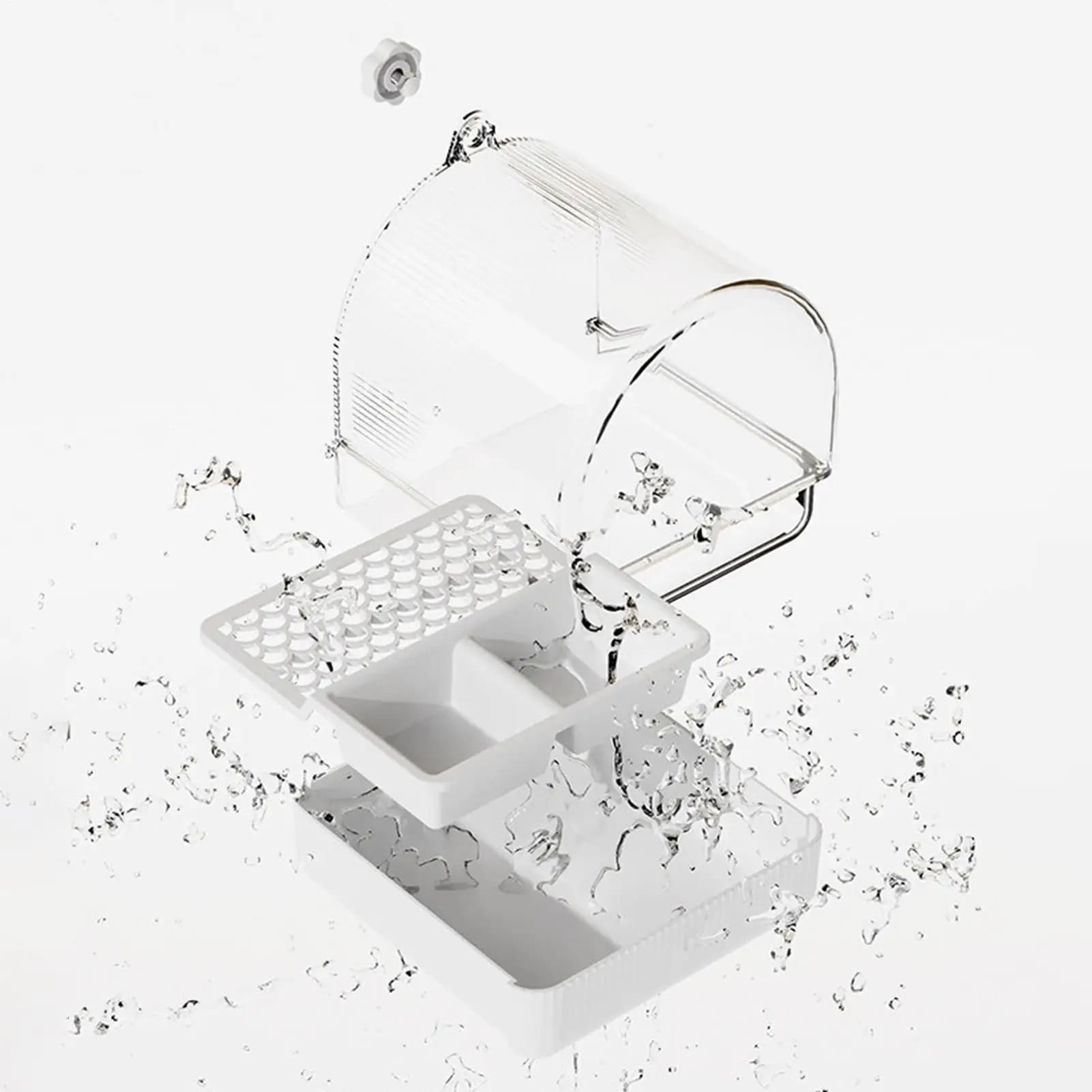Parakeet Bird Bath Transparent Pull-Out Multifunctional With 2 Food Slots Bird Bath And Feeder For Lovebirds Canaries…