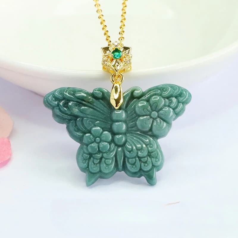 S925 Silver Natural Real Blue Water Jade Butterfly Pendant Necklace Carved Charm Jadeite Jewelry Fashion Amulet Woman…