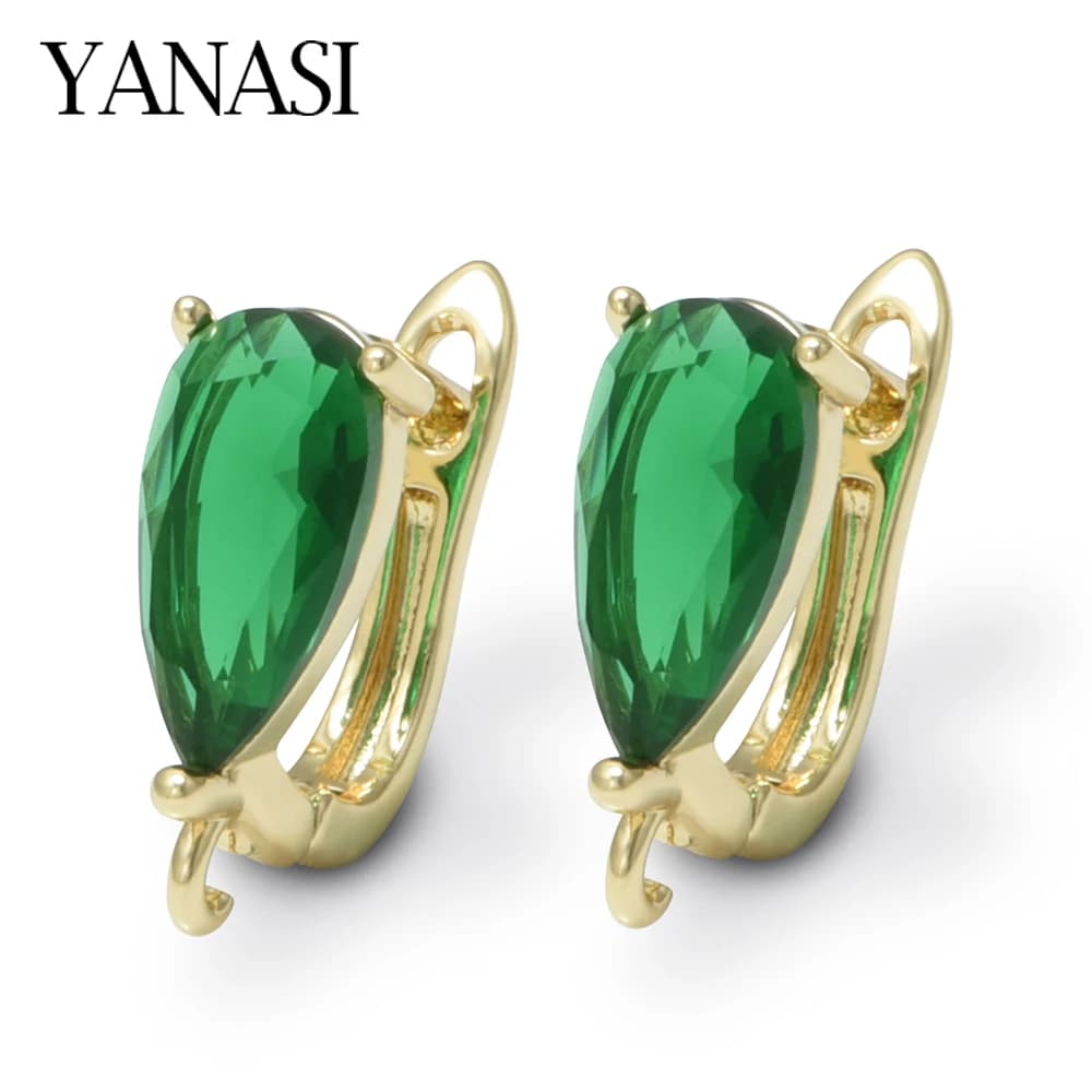 1 Pair Brass Green /Blue Crystal Earring Hooks Anti-Allergy for DIY Craft Jewelry Findings Accessories 18K Gold Plating