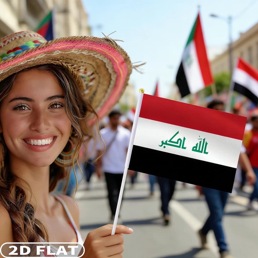 2D FLAT 5pcs/15pcs/25pcs Iraq Handheld Small Flags, 5.5x8.3 Inch, Classic Red, Black & White Iraqi National Flag,…