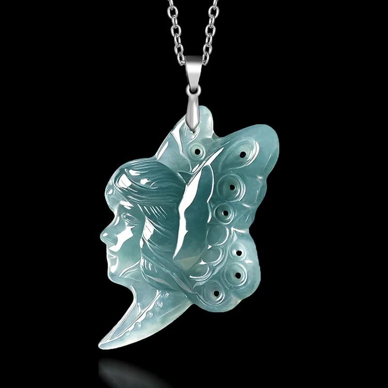 S925 Silver Natural Blue Water Jade Butterfly Fairy Pendant Necklace Real Carved Charm Jadeite Jewelry Fashion Amulet…