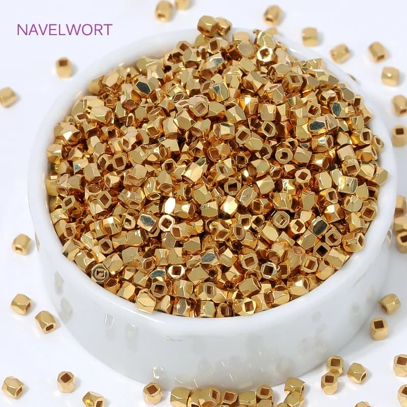 18K Gold Plated Rhombus Cut Spacer Beads For Jewelry,Separators For Beads,Brass Loose Beads,DIY Bracelet Making…