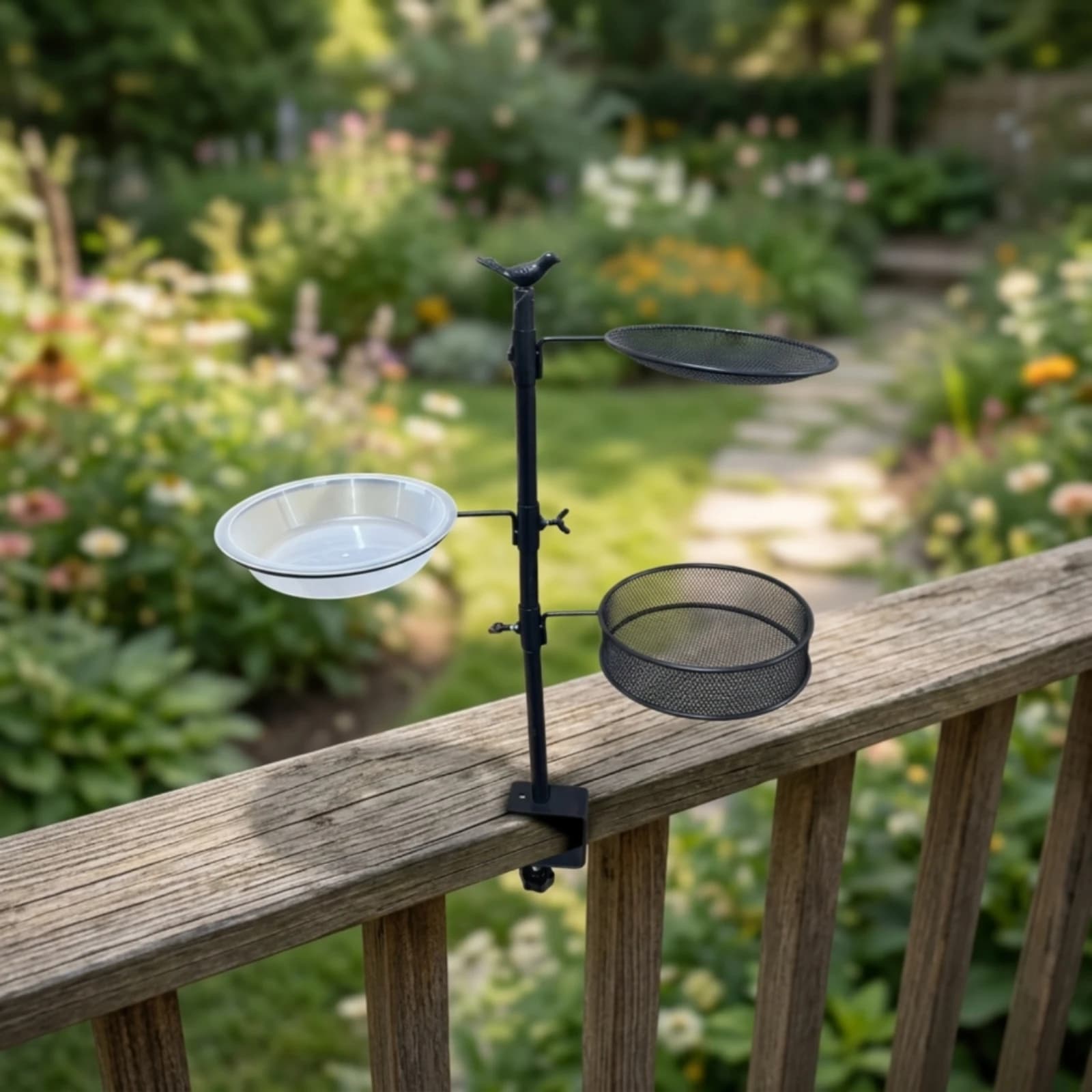 Bird Feeder Stand with Clamp 3-Tier Clamp-on Bird Feeder Pole Feeding Station Outdoor Metal for Nature Lovers, Balcony, Patio