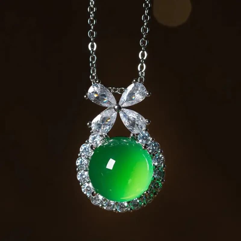 S925 Silver New Natural Real Chalcedony Bow Ballpoint Pendant Jadeite Necklace Jewelry Charm Designer Luxury Gifts Women