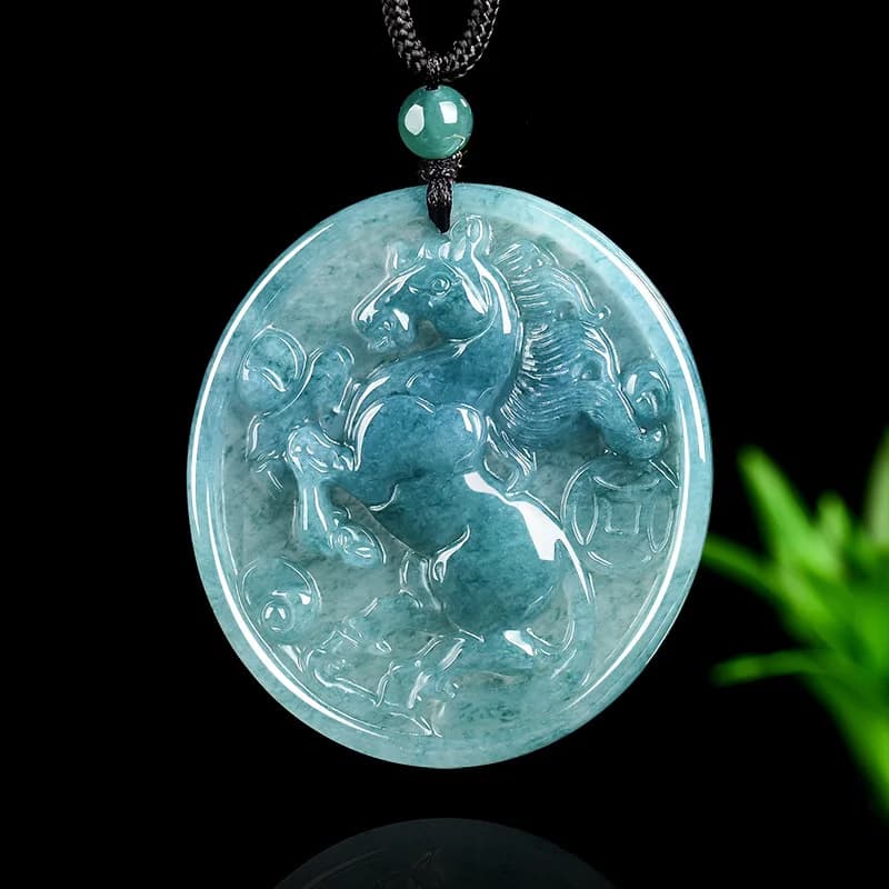 Emerald Blue Water Jade Natural Real Zodiac Horse Pendant Necklace Carved Charm Jadeite Jewelry Fashion Amulet Gifts…