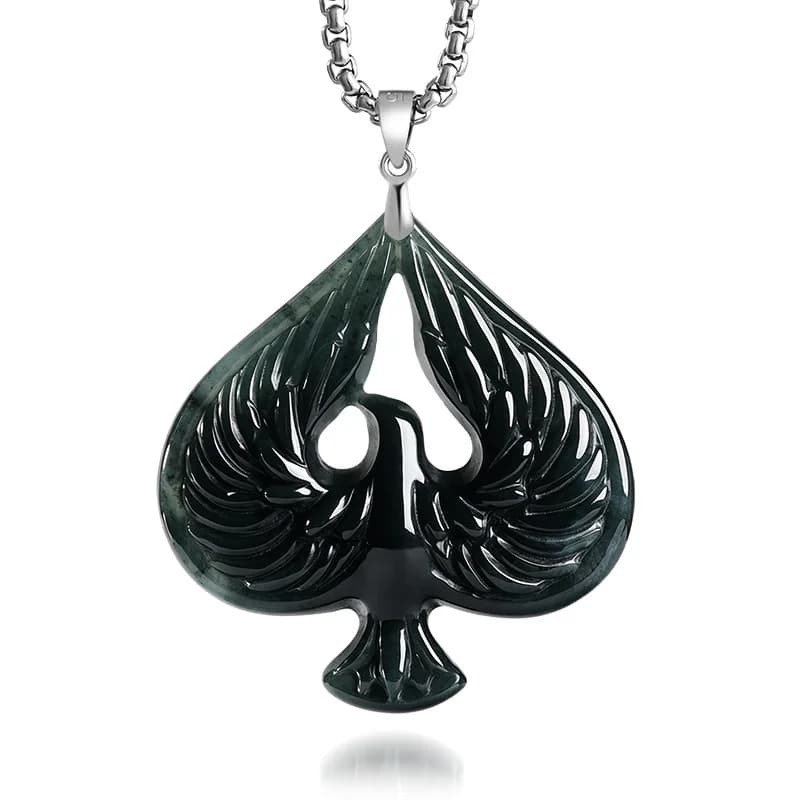 S925 Silver Natural Jade Black Chicken Color Spade Pendant Necklace Real Carved Charm Jadeite Jewelry Fashion Amulet…