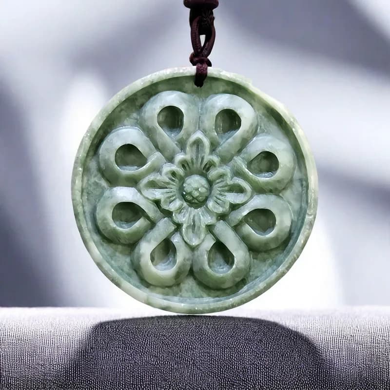 Natural Real Jade Flower Pendant Necklace Gemstones Talismans Amulet Vintage Accessories Chinese Fashion Carved…